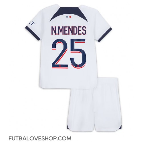 Dres Paris Saint-Germain Nuno Mendes #25 Preč pre deti 2023-24 Krátky Rukáv (+ trenírky)